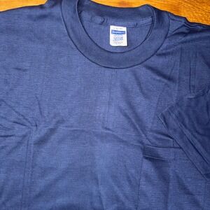 Vintage Healthknit Pocket T-Shirt Mens Large Navy Blue USA Made Blank Tee